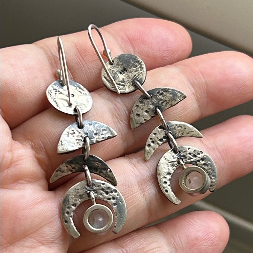 🖤NWOT🔺Moon Phase Moonstone Drop Earrings Sterling Silver - Picture 8 of 12